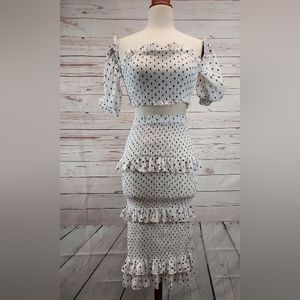 2piece Black & White Polka-dot Dress Set